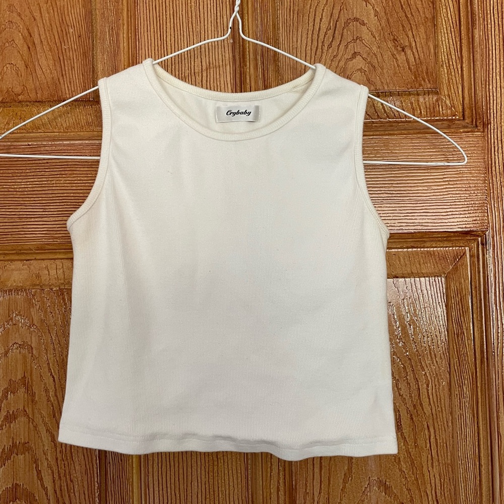 Crybaby Women's Cropped Cream White Racer Tank